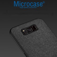 Microcase Samsung Galaxy S8 Fabrik Serisi Kumaş ve Deri Desen Kılıf - Siyah