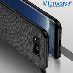 Microcase Samsung Galaxy S8 Fabrik Serisi Kumaş ve Deri Desen Kılıf - Siyah