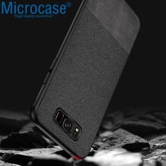Microcase Samsung Galaxy S8 Fabrik Serisi Kumaş ve Deri Desen Kılıf - Siyah