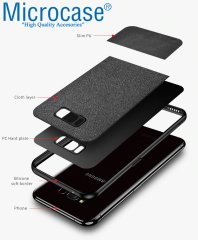 Microcase Samsung Galaxy S8 Fabrik Serisi Kumaş ve Deri Desen Kılıf - Siyah