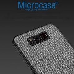 Microcase Samsung Galaxy S8 Fabrik Serisi Kumaş ve Deri Desen Kılıf - Gri