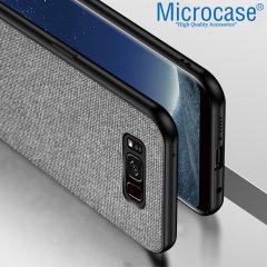 Microcase Samsung Galaxy S8 Fabrik Serisi Kumaş ve Deri Desen Kılıf - Gri