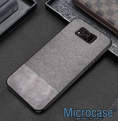 Microcase Samsung Galaxy S8 Fabrik Serisi Kumaş ve Deri Desen Kılıf - Gri