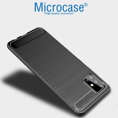 Microcase Samsung Galaxy A51 Brushed Carbon Fiber Silikon Kılıf - Siyah
