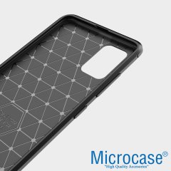 Microcase Samsung Galaxy A51 Brushed Carbon Fiber Silikon Kılıf - Siyah