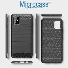 Microcase Samsung Galaxy A51 Brushed Carbon Fiber Silikon Kılıf - Siyah