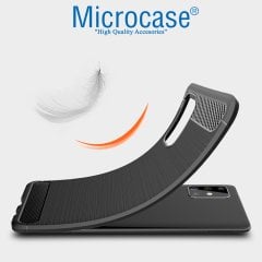 Microcase Samsung Galaxy A71 Brushed Carbon Fiber Silikon Kılıf - Siyah + Tempered Glass Cam Koruma