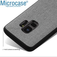 Microcase Samsung Galaxy S9 Fabrik Serisi Kumaş ve Deri Desen Kılıf - Gri