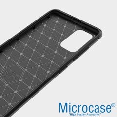 Microcase Samsung Galaxy A71 Brushed Carbon Fiber Silikon Kılıf - Siyah + Tempered Glass Cam Koruma