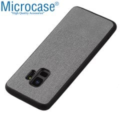 Microcase Samsung Galaxy S9 Fabrik Serisi Kumaş ve Deri Desen Kılıf - Gri