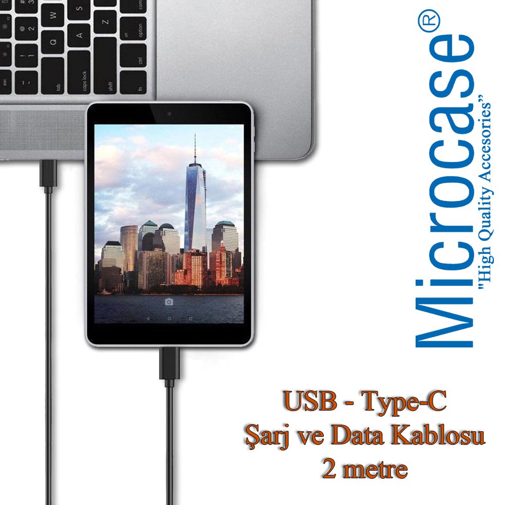 Microcase Type-C USB Şarj ve Data Kablosu - 2 Metre Siyah