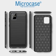 Microcase Samsung Galaxy A81 Brushed Carbon Fiber Silikon Kılıf - Siyah