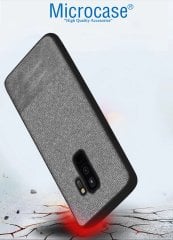 Microcase Samsung Galaxy S9 Plus Fabrik Serisi Kumaş ve Deri Desen Kılıf - Gri