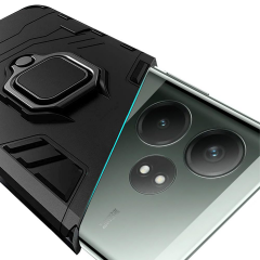 Microcase Realme GT 6T ile Uyumlu Batman Serisi Yüzük Standlı Armor Kılıf - Siyah AL3349