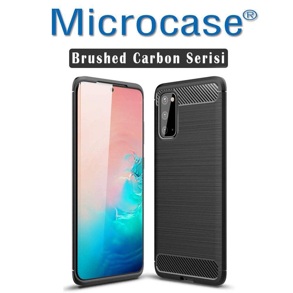 Microcase Samsung Galaxy S20 Brushed Carbon Fiber Silikon Kılıf - Siyah
