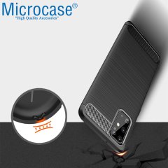 Microcase Samsung Galaxy S20 Plus Brushed Carbon Fiber Silikon Kılıf - Siyah