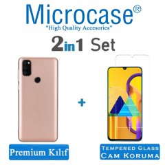 Microcase Oppo A5 2020 - A9 2020 Premium Matte Silikon Kılıf + Tempered Glass Cam Koruma Gold