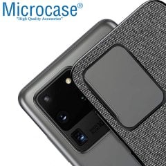 Microcase Samsung Galaxy S20 Ultra Fabrik Serisi Kumaş ve Deri Desen Kılıf - Gri