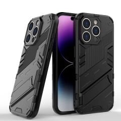 Microcase Iphone 15 Pro Matrix Serisi Armor Standlı Perfect Koruma Kılıf - Siyah AL3416