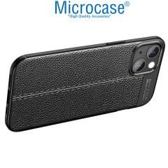 Microcase Iphone 15 Leather Serisi Deri Efekt Silikon Kılıf - Siyah AL3337