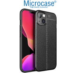 Microcase Iphone 15 Leather Serisi Deri Efekt Silikon Kılıf - Siyah AL3337