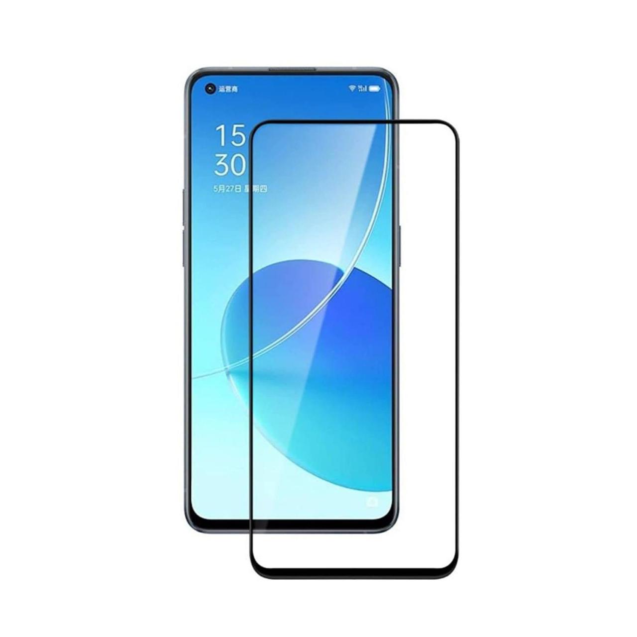 Microcase Oppo Reno 6 4G Tam Kaplayan Çerçeveli Tempered Ekran Koruyucu - Siyah