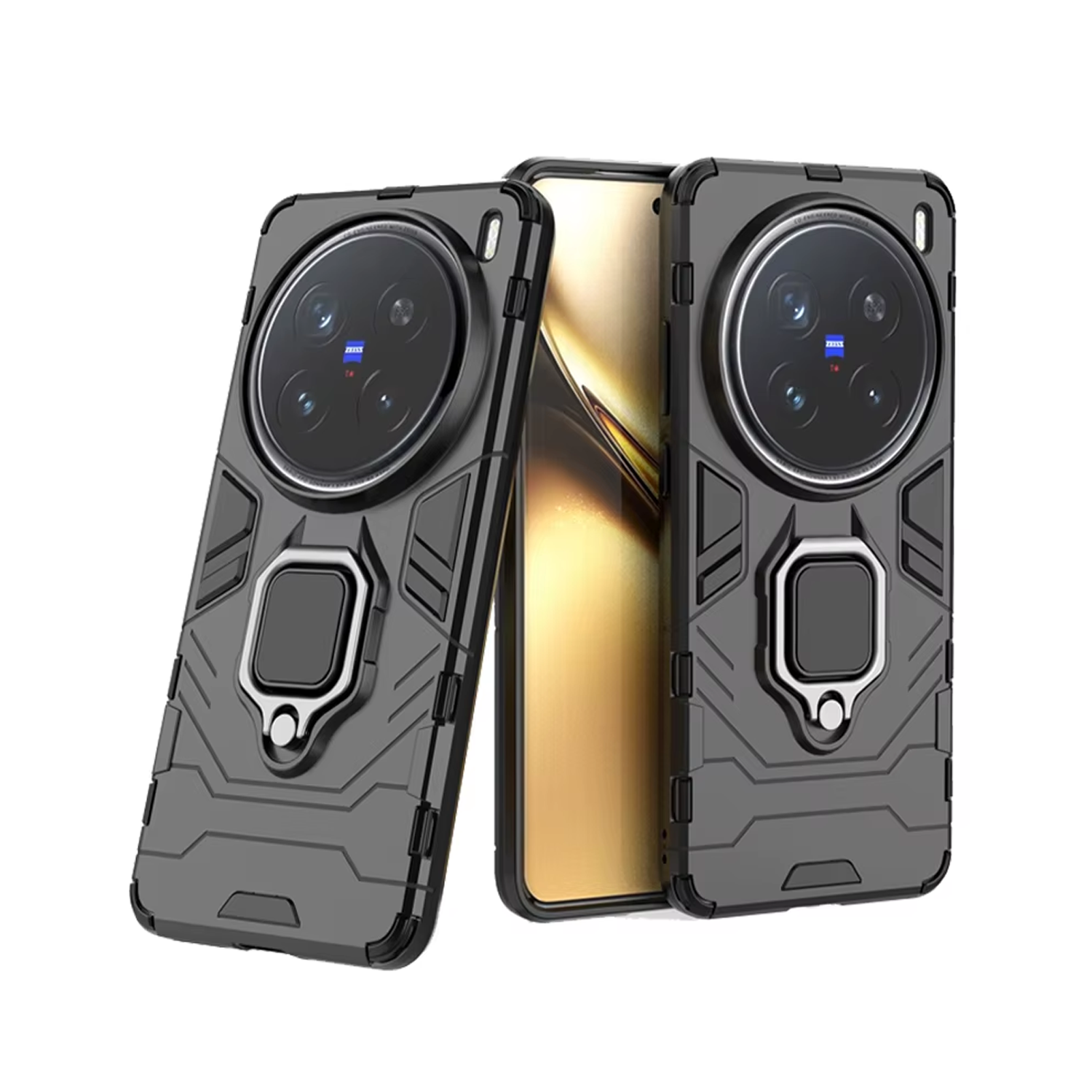 Microcase Vivo X200 Pro ile Uyumlu Batman Serisi Yüzük Standlı Armor Kılıf - Siyah AL3349