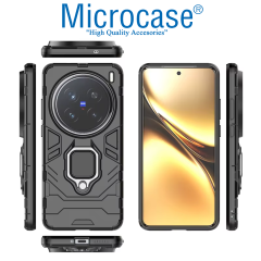 Microcase Vivo X200 Pro ile Uyumlu Batman Serisi Yüzük Standlı Armor Kılıf - Siyah AL3349