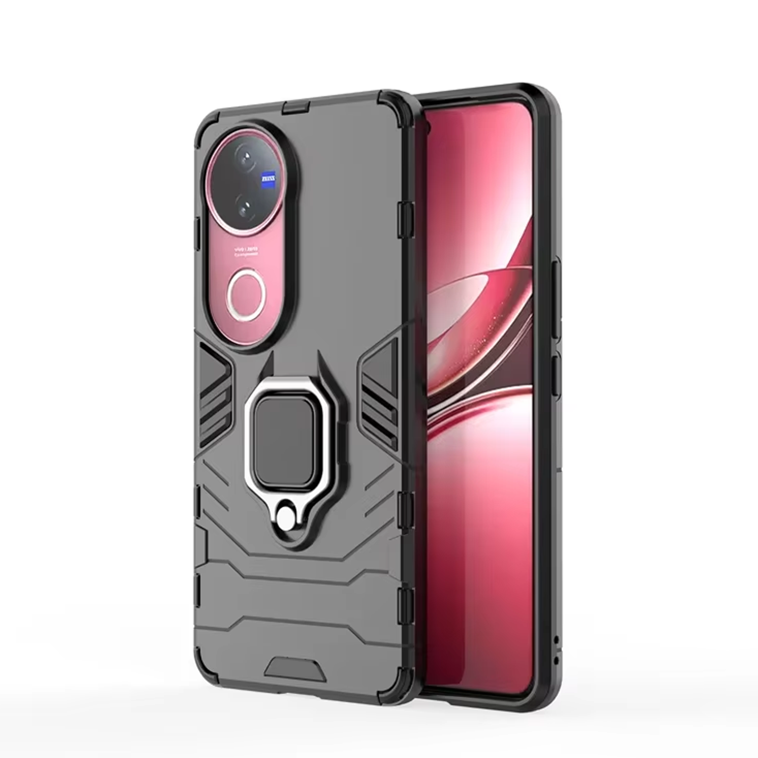 Microcase Vivo V50 5G ile Uyumlu Batman Serisi Yüzük Standlı Armor Kılıf - Siyah AL3349