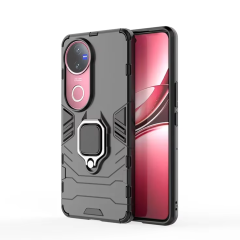 Microcase Vivo V50 5G ile Uyumlu Batman Serisi Yüzük Standlı Armor Kılıf - Siyah AL3349