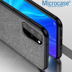 Microcase Samsung Galaxy S20 Plus Fabrik Serisi Kumaş ve Deri Desen Kılıf - Gri