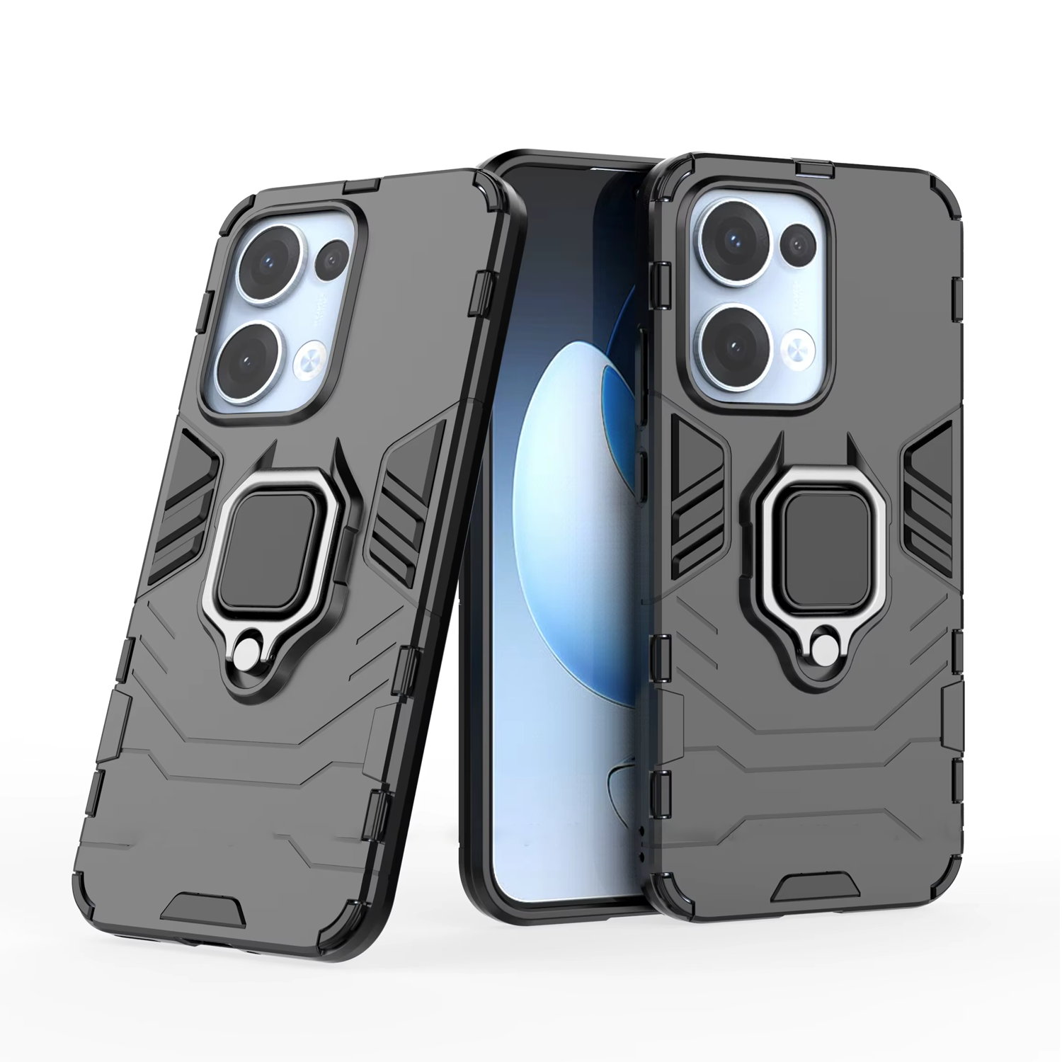 Microcase Oppo Reno 13 Pro 5G ile Uyumlu Batman Serisi Yüzük Standlı Armor Kılıf - Siyah AL3349