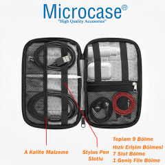 Microcase 9 Bölmeli Küçük Kablo Organizeri Stylus Pen Akıllı Kalem Slotlu AL5389