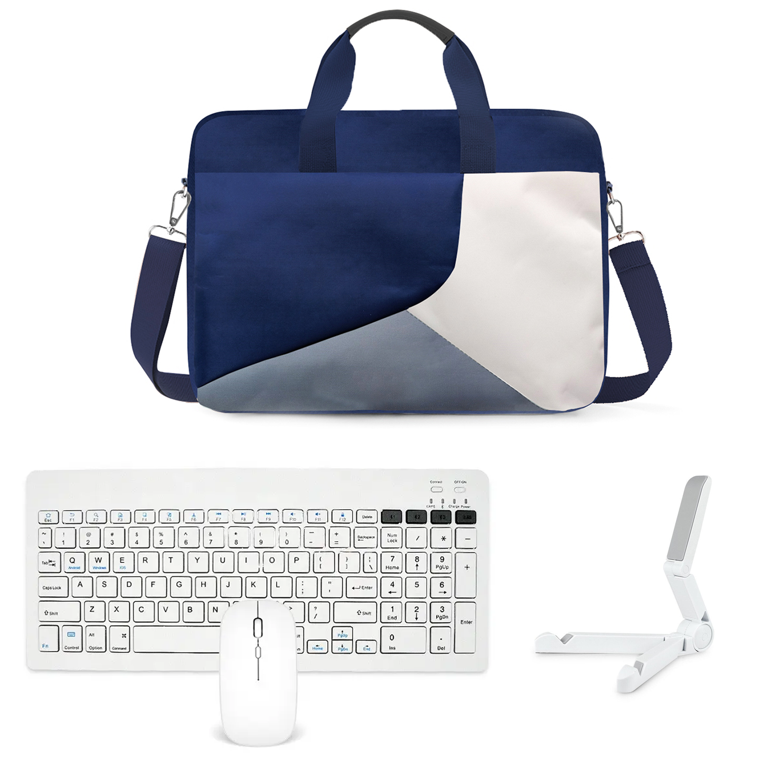 Microcase Apple iPad Pro 13 (2024) ile Uyumlu Tablet Çantası+Bluetooth Klavye+Bluetooth Mouse+Tablet Standı Beyaz AL5295