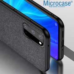 Microcase Samsung Galaxy S20 Fabrik Serisi Kumaş ve Deri Desen Kılıf - Siyah