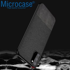 Microcase Samsung Galaxy S20 Fabrik Serisi Kumaş ve Deri Desen Kılıf - Siyah