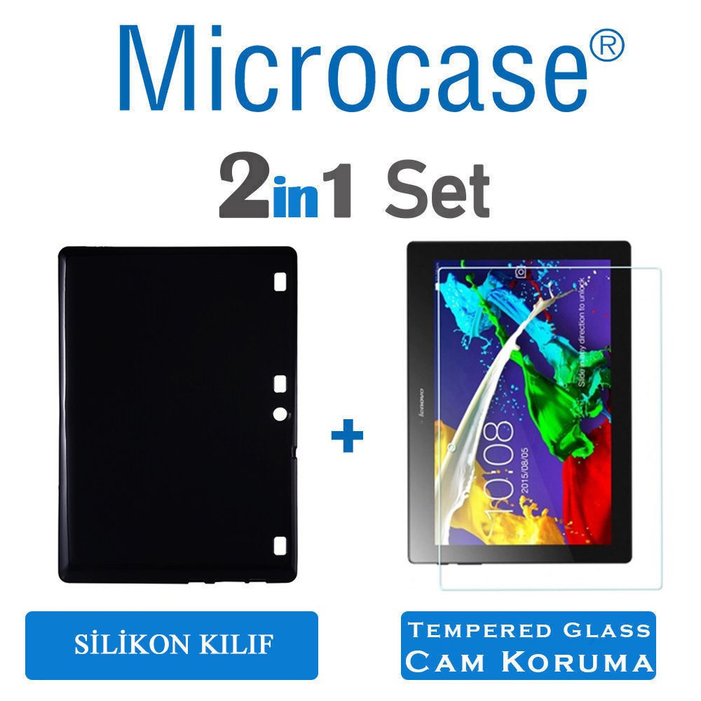 Lenovo Tab 2 A10-70 Silikon Kılıf Siyah + Ekran Koruyucu