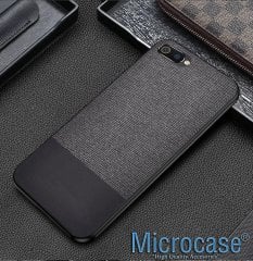 Microcase Realme C2 Fabrik Serisi Kumaş ve Deri Desen Kılıf - Siyah