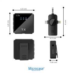 Microcase F11-2 Profesyonel 2'li Kablosuz Yaka Mikrofonu 3in1 Type-C Lightning 3.5mm Jack Kamera Telefon Bilgisayar Uyumlu Yayıncı Mikrofonu AL5770