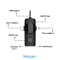 Microcase F11-2 Profesyonel 2'li Kablosuz Yaka Mikrofonu 3in1 Type-C Lightning 3.5mm Jack Kamera Telefon Bilgisayar Uyumlu Yayıncı Mikrofonu AL5770