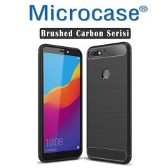 Microcase Huawei Y7 Pro 2018 Dual Sim Brushed Carbon Fiber Silikon Kılıf + Tempered Glass Cam Koruma