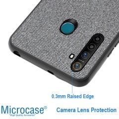 Microcase Realme 5 Pro Fabrik Serisi Kumaş ve Deri Desen Kılıf - Gri
