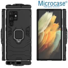 Microcase Samsung Galaxy S22 Ultra Batman Yüzüklü Armor Kılıf - Siyah