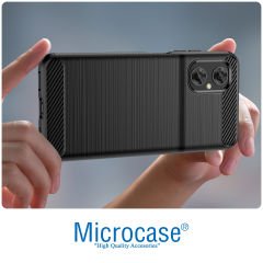 Microcase Xiaomi Poco M4 5G Brushed Carbon Fiber Silikon Kılıf - Siyah