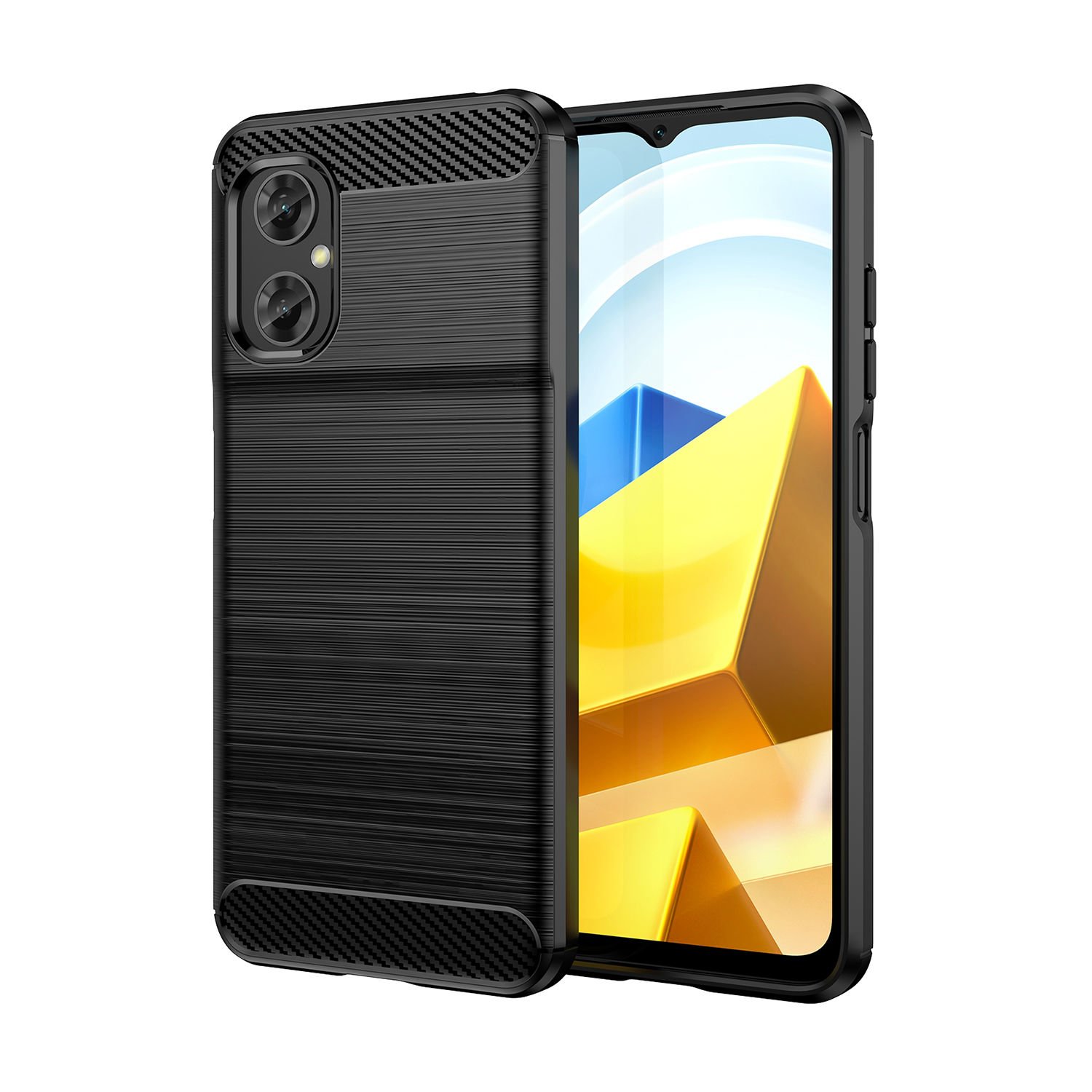 Microcase Xiaomi Poco M4 5G Brushed Carbon Fiber Silikon Kılıf - Siyah