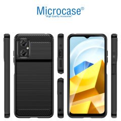 Microcase Xiaomi Poco M4 5G Brushed Carbon Fiber Silikon Kılıf - Siyah