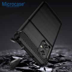 Microcase Xiaomi Poco M4 5G Brushed Carbon Fiber Silikon Kılıf - Siyah