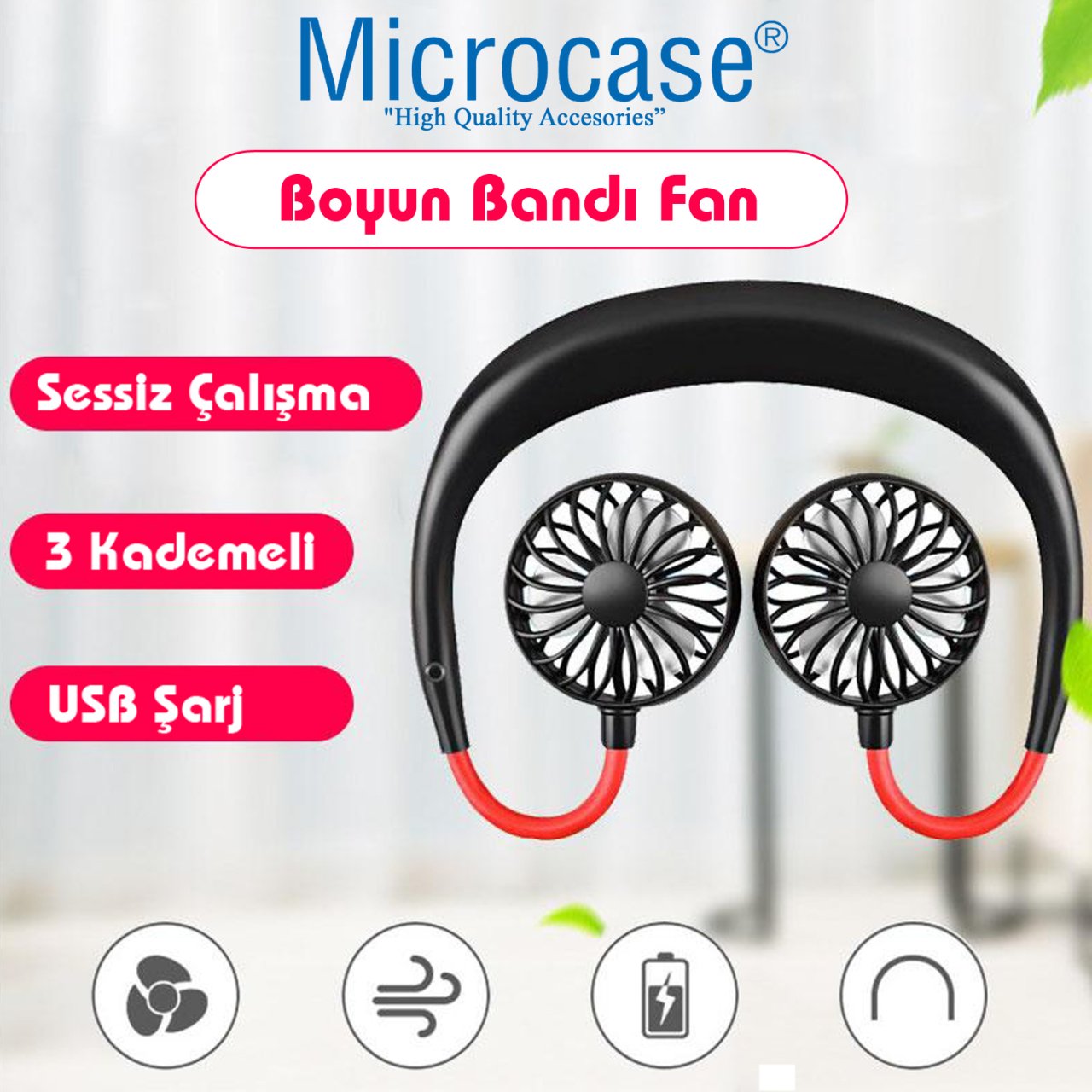 Microcase Boyun Askılı Seyahat Spor Soğutucu Fan Vantilatör Şarjlı - AL2884