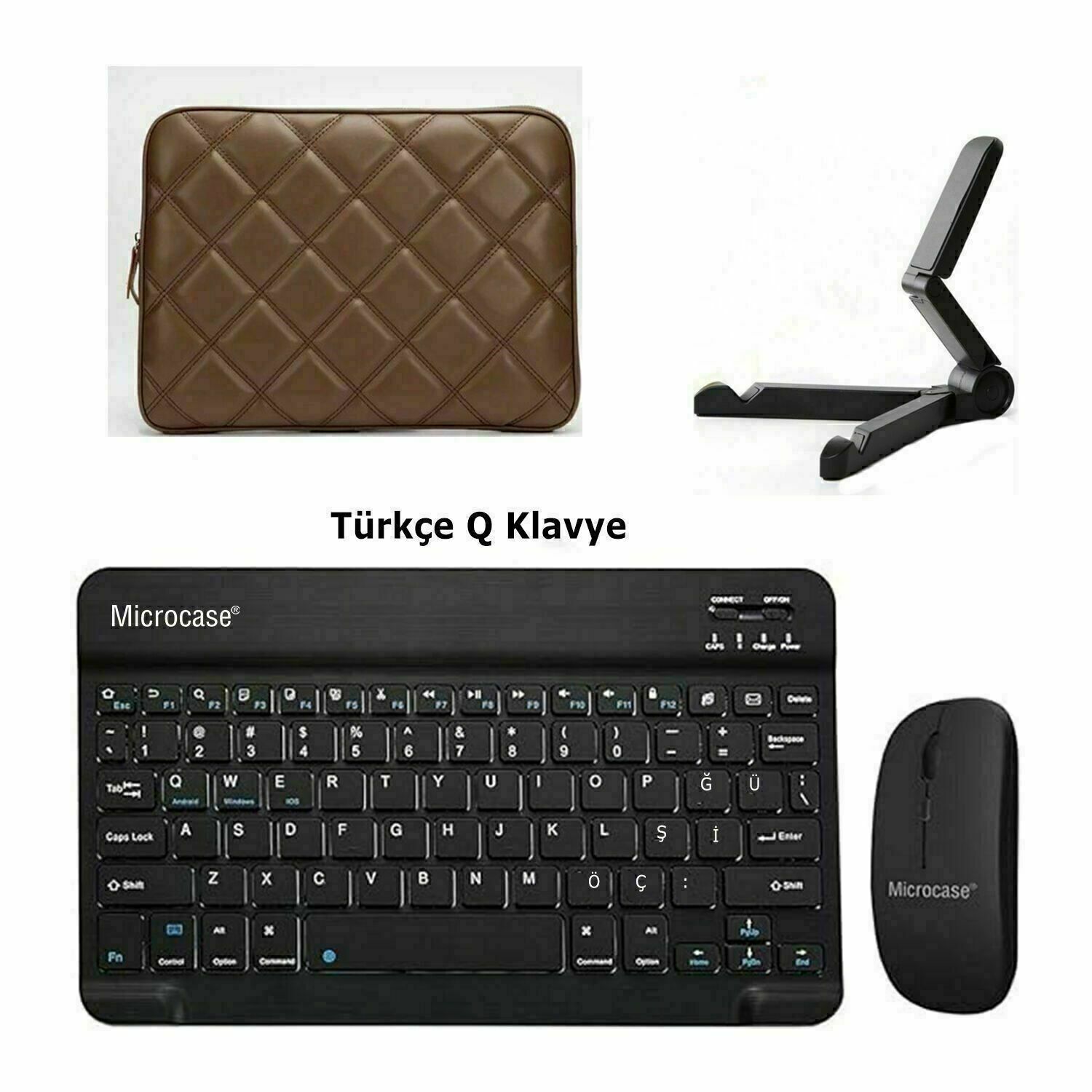 Microcase Apple iPad Pro 13 2025 Tablet için Çanta+Türkçe Bluetooth Klavye+Mouse+Tablet Standı-AL8124