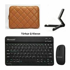 Microcase Apple iPad Pro 13 2025 Tablet için Çanta+Türkçe Bluetooth Klavye+Mouse+Tablet Standı-AL8124